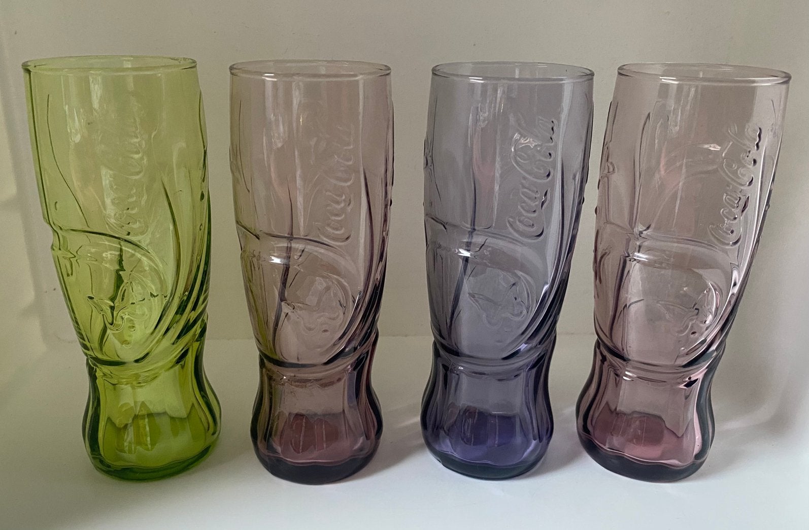 4 Coca-cola glazen (slank model). Hoogte 16,5 cm., Ophalen of Verzenden, Zo goed als nieuw, Frisdrankglas