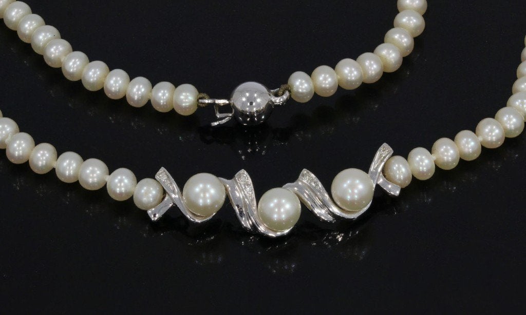 Diamanten parel fraaie 18k gouden ketting dames luxe hanger, Voordeelsieraden, Verzenden, Zo goed als nieuw, Met edelsteen