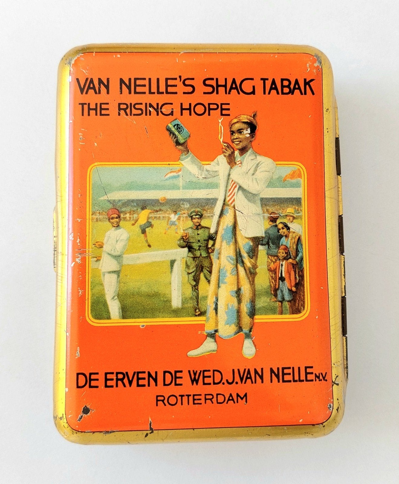 Antiek Reclame Blik Tabak Shag Van Nelle Indonesië Indië, Verzenden, Gebruikt, Verpakking