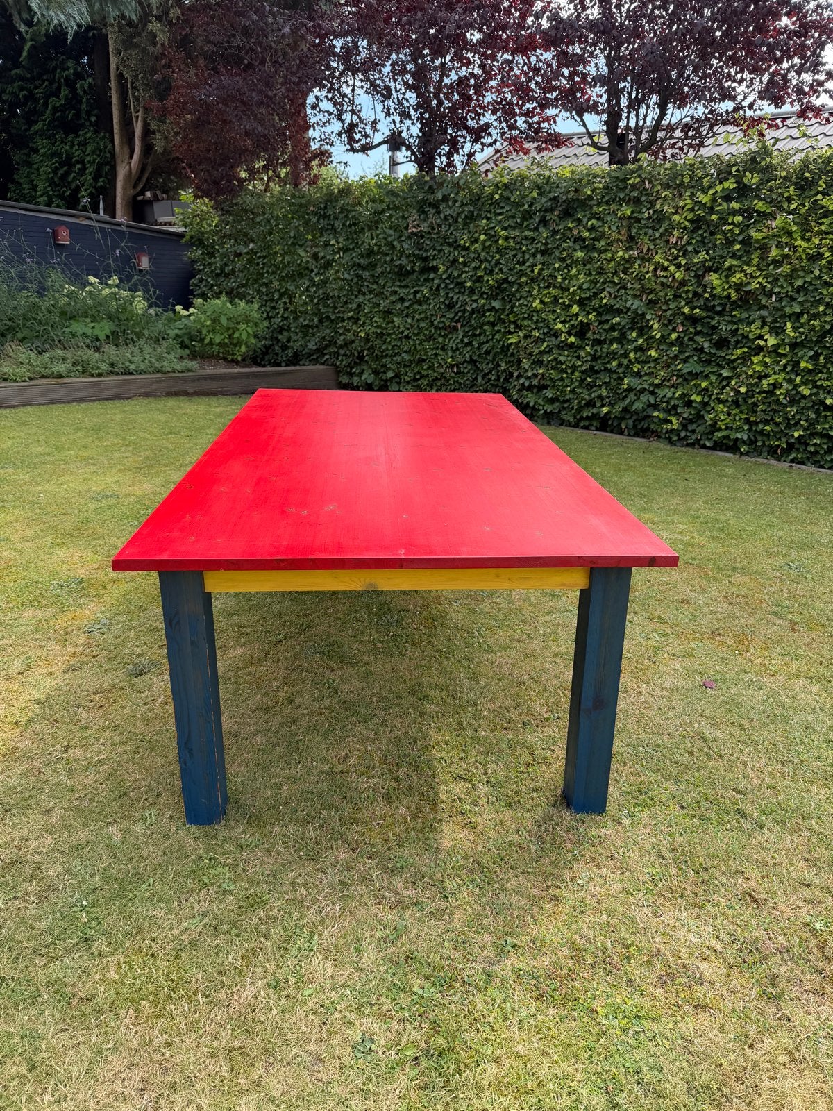Grote massief houten tafel - Eet- of werktafel, Ophalen, Gebruikt, 100 tot 150 cm, 200 cm of meer
