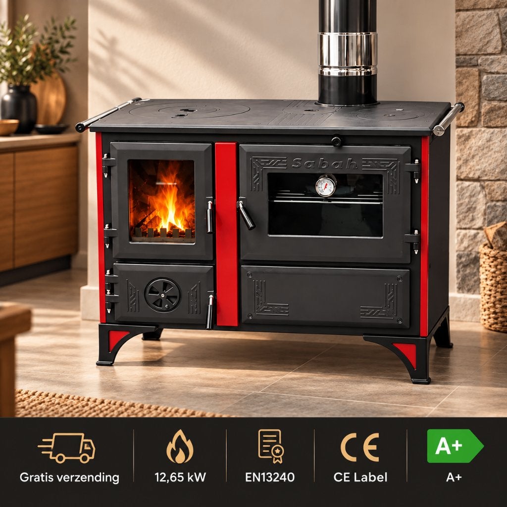 Sabah S105K Houtkachel + Met Thermometer - Gietijzer 12,65KW, Ophalen, Vrijstaand, Hout, Nieuw