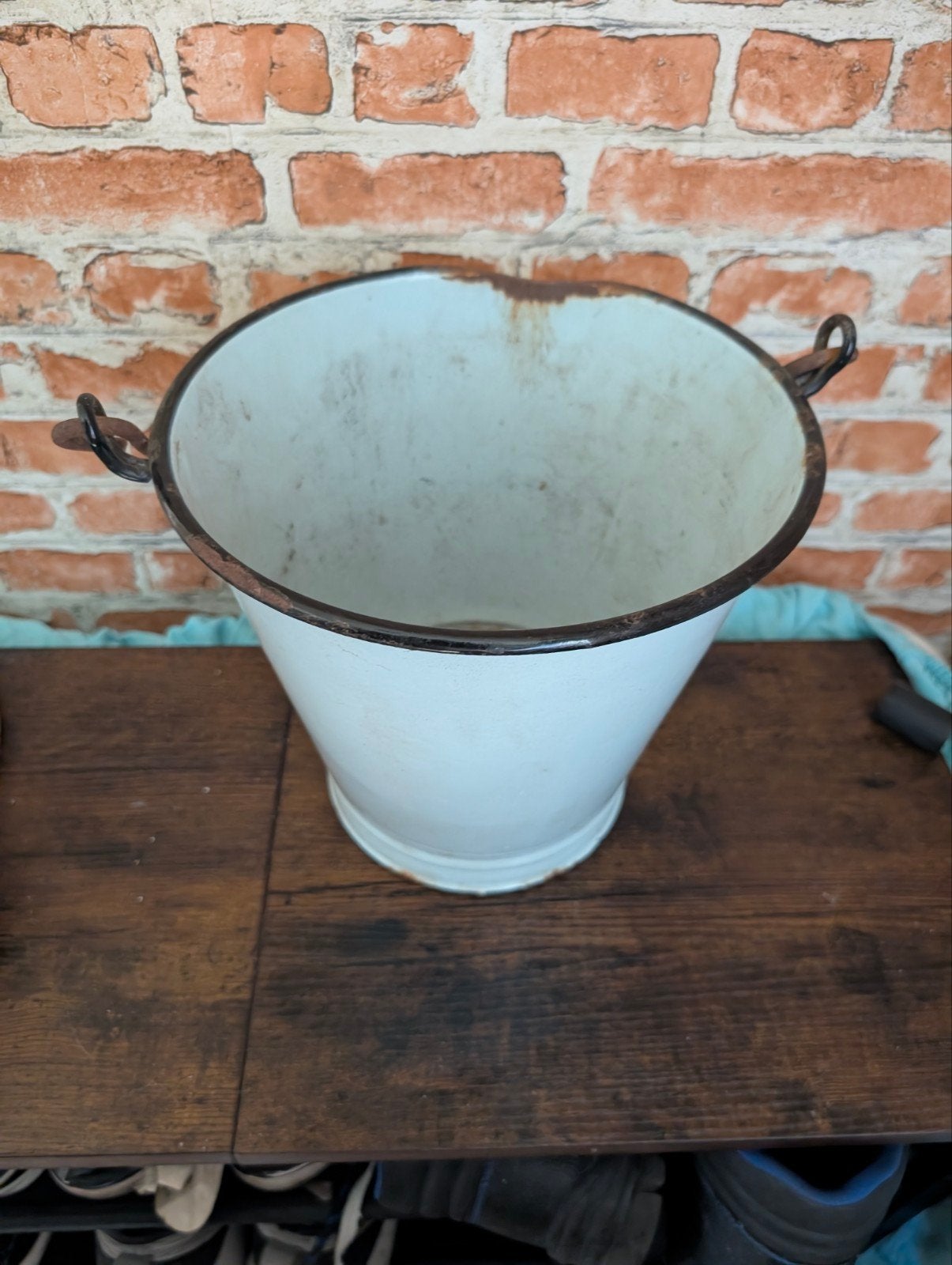 Originele vintage emaille emmer – Brocante met karakter, Overige materialen, Gebruikt, Met handgreep, Onbekend