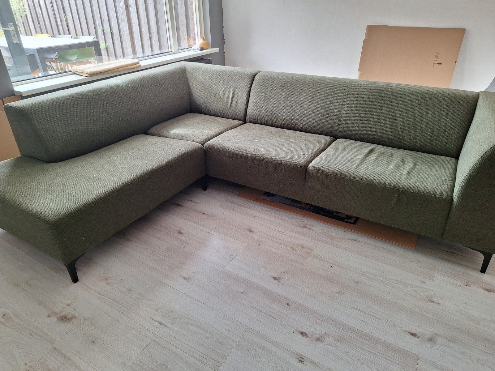 Groene Hoekbank - Comfortabel en Ruim, Ophalen, 250 tot 300 cm, Gebruikt, Hoekbank