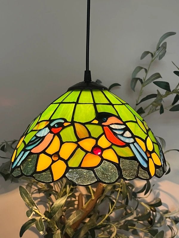 Laatste nu 95,-!  Glas in lood hanglamp met vogels, Ophalen of Verzenden, Baak, Baak, Baak