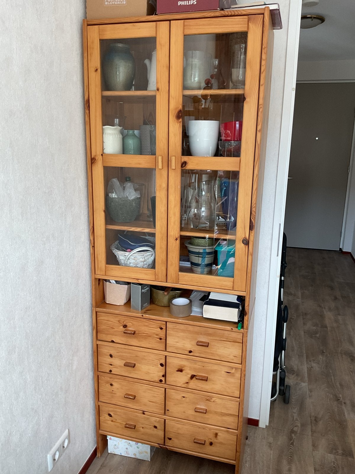 IKEA grenen vitrinekast met lades, 70 cm breed, Ophalen, Gebruikt, 50 tot 100 cm, Met lade(s)