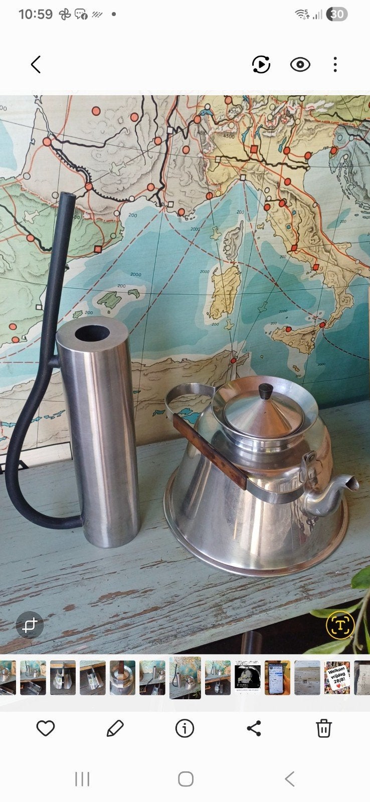Vintage zweedse rvs waterketel en plantengieter,lectuurbak, Ophalen of Verzenden, Rond, Metaal
