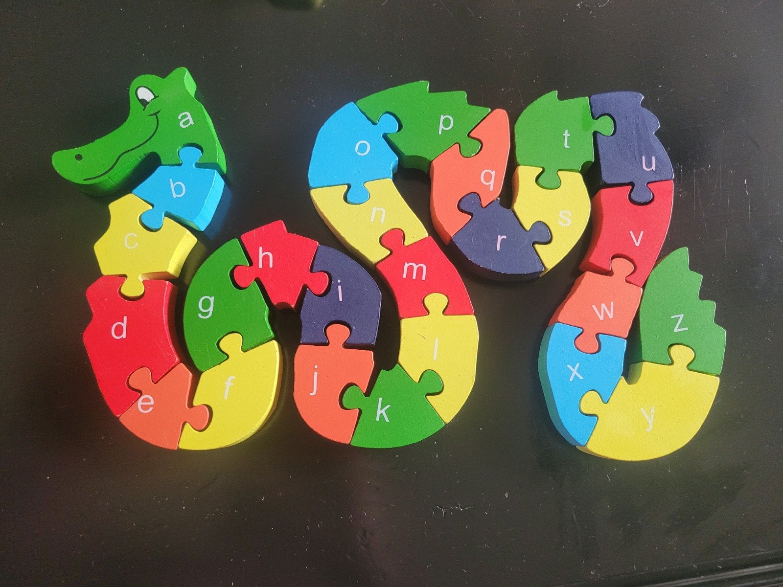 Houten Alfabet Krokodil Puzzel - Educatief Speelgoed, Ophalen, Meer dan 50 stukjes, Zo goed als nieuw, Van hout