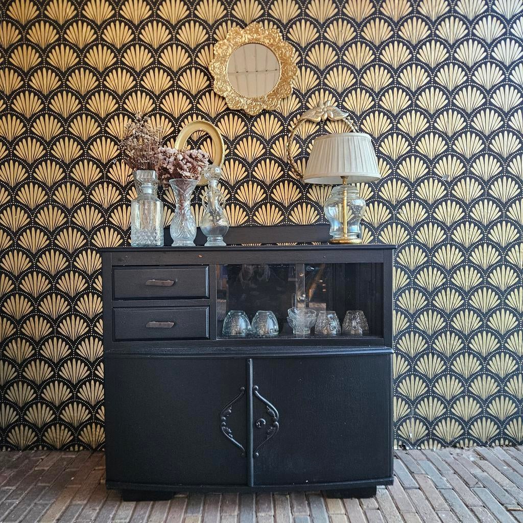 Leuk zwart theekastje/vitrine kastje, Ophalen of Verzenden, Zo goed als nieuw
