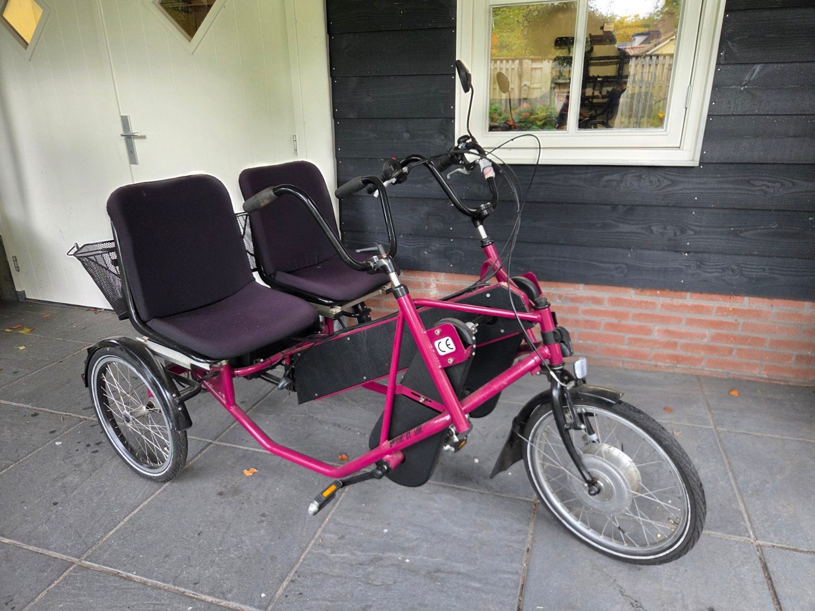 Tandem duo driewieler fiets met elektrische ondersteuning, Ophalen, Gebruikt, Trommelrem, Onbekend