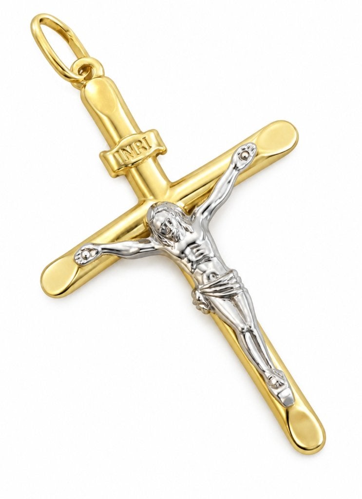 Groot 14 karaat Gouden Kruis Kettinghanger Christus Hanger., Ophalen of Verzenden, Zo goed als nieuw, Kruis of Symbool, Goud