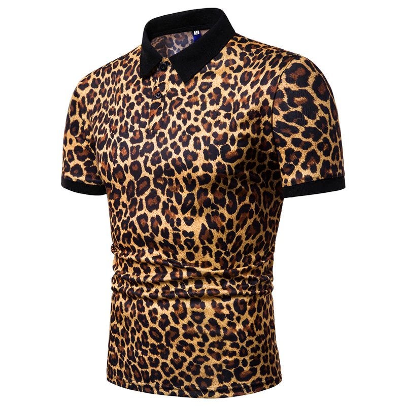 Heren panter print polo mannen shirt t-shirt tijger, Verzenden, Nieuw, Overige maten, Beige