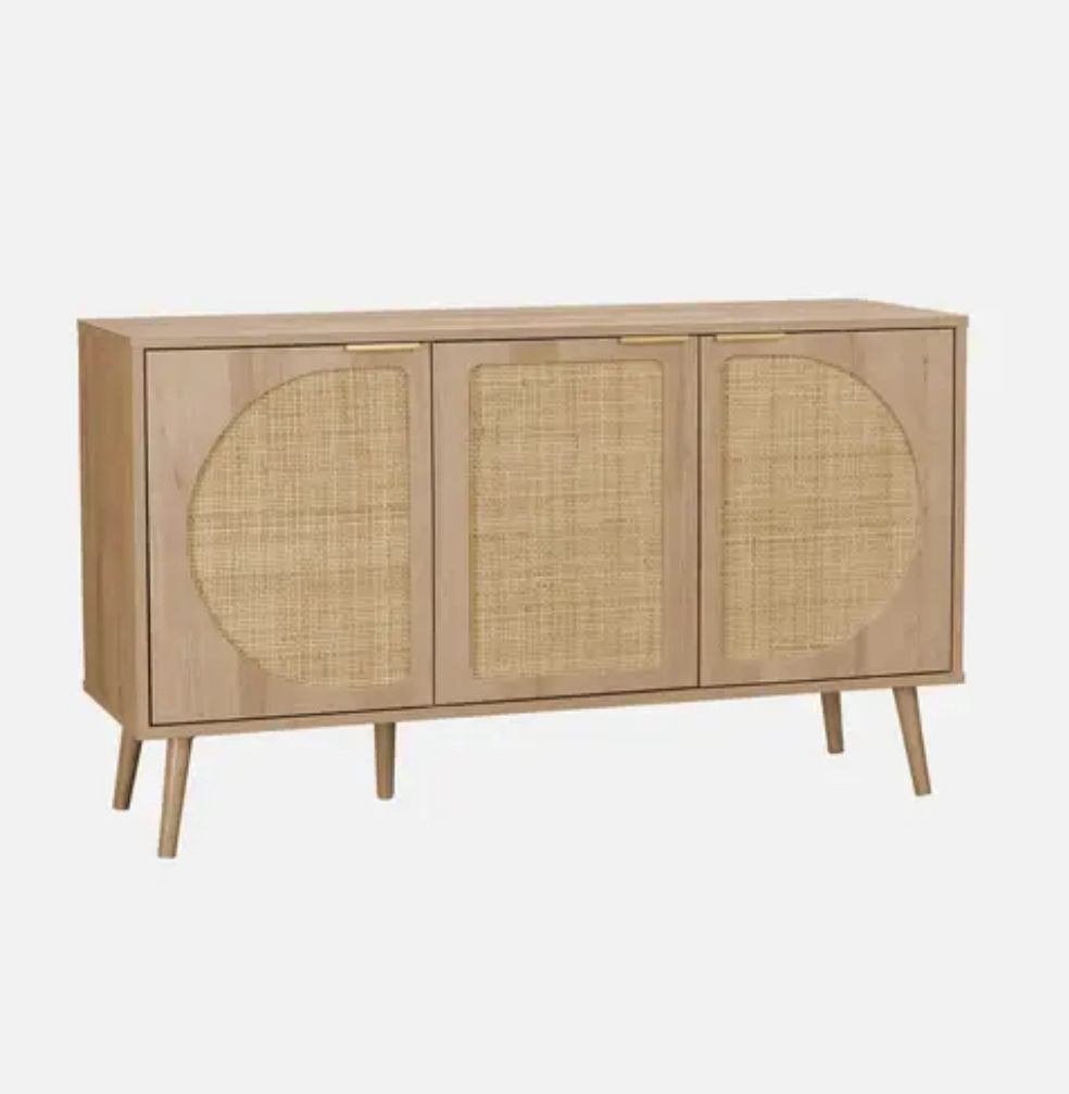 Dressoir met 3 deuren houtlook rotan 120 van Sweeek, Huis en Inrichting, Kasten | Dressoirs, Ophalen, 100 tot 150 cm, Zo goed als nieuw