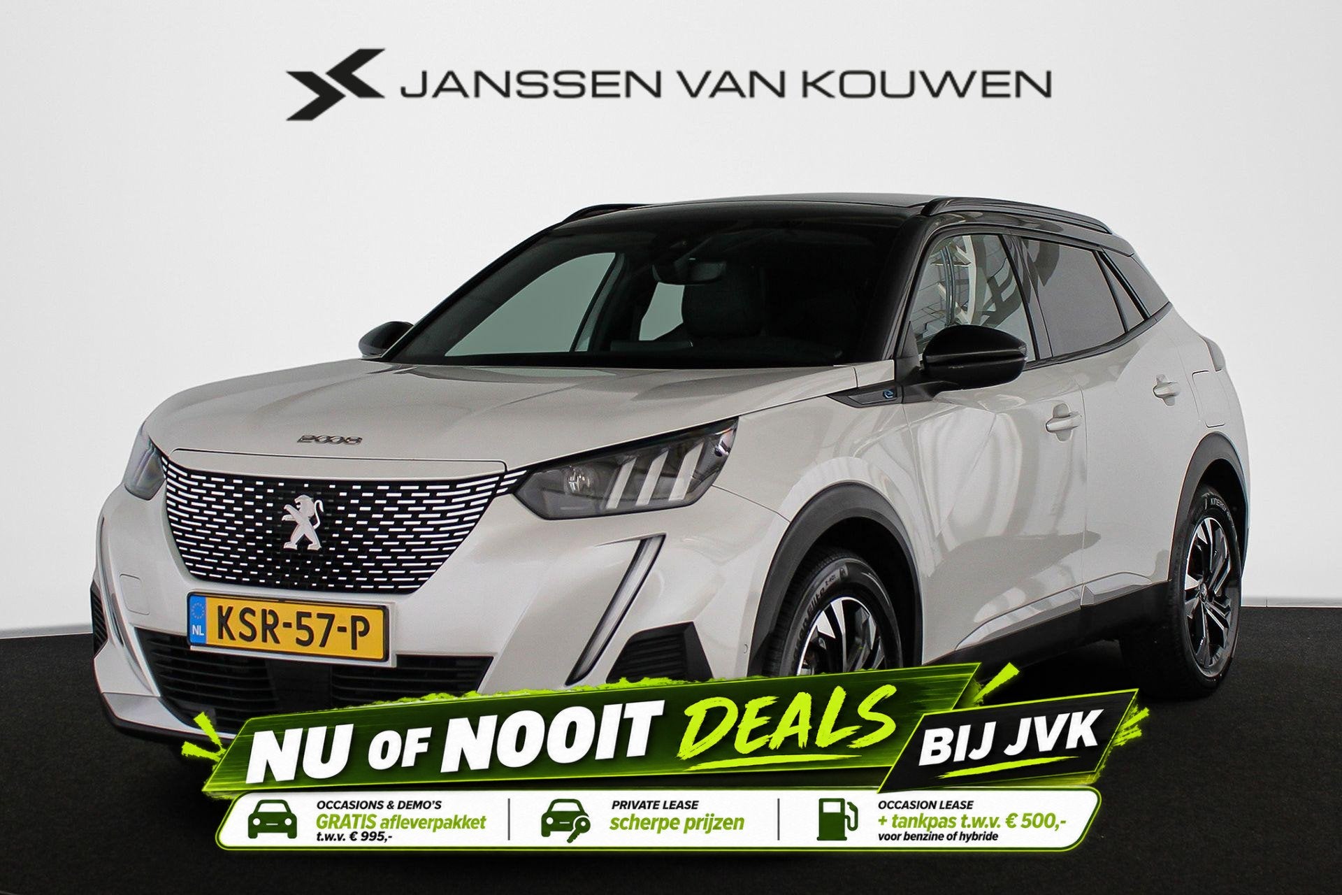 Peugeot e-2008 EV GT 50 kWh SOH 100% Panoramadak Stoelverwar, Auto's, 330 km, 136 pk, Gebruikt, Wit