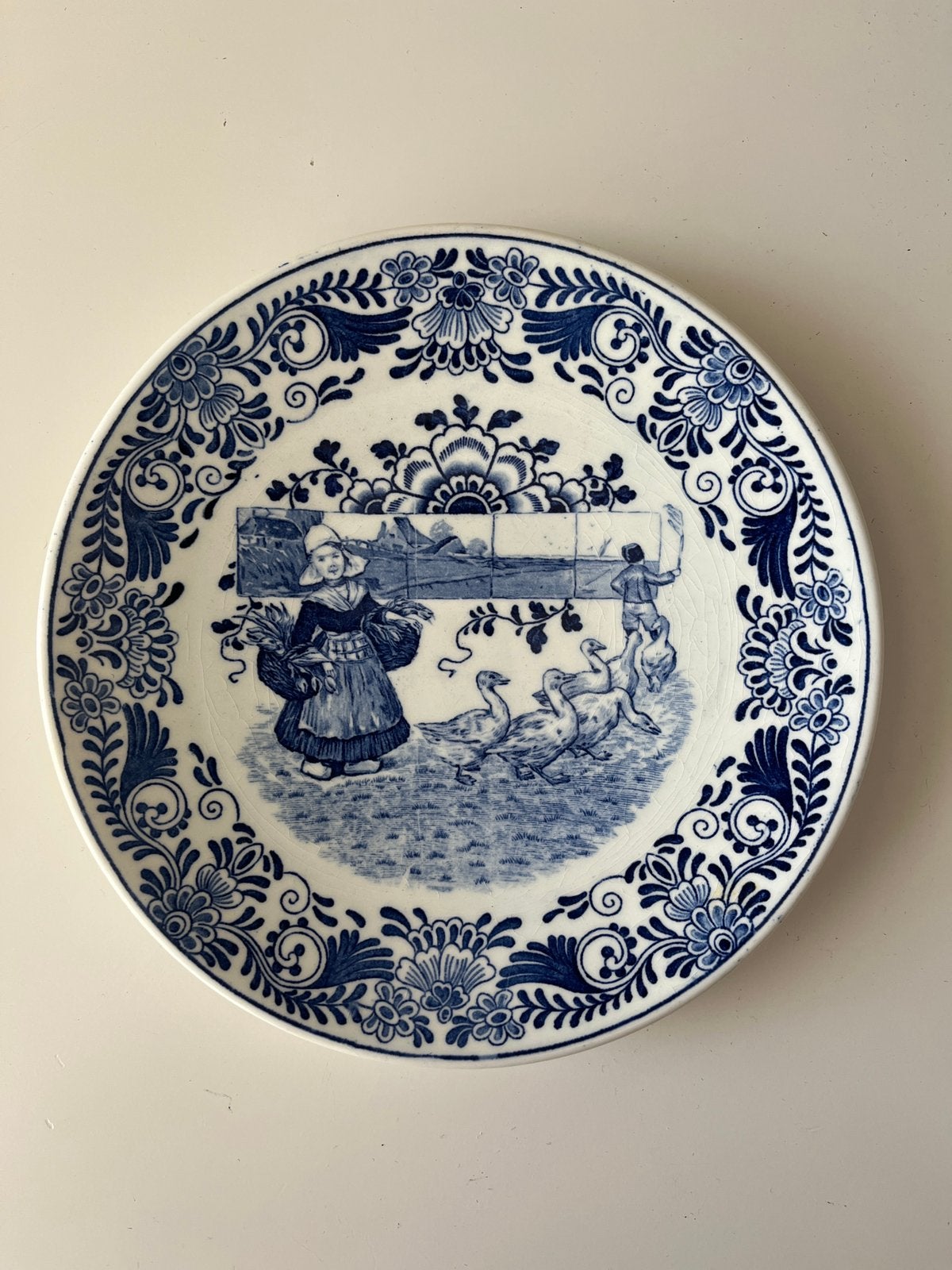 Petrus Regout Fantaisie wandbord – Delfts blauw – ca. 21 cm, Ophalen