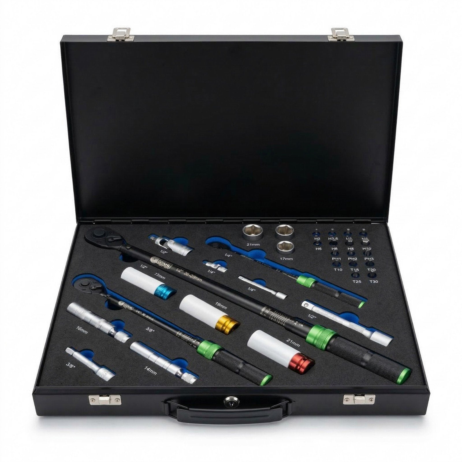 Momentsleutelset 1/2", 3/8", 1/4", met doppen, 33 delig, Auto diversen, Ophalen of Verzenden, Nieuw