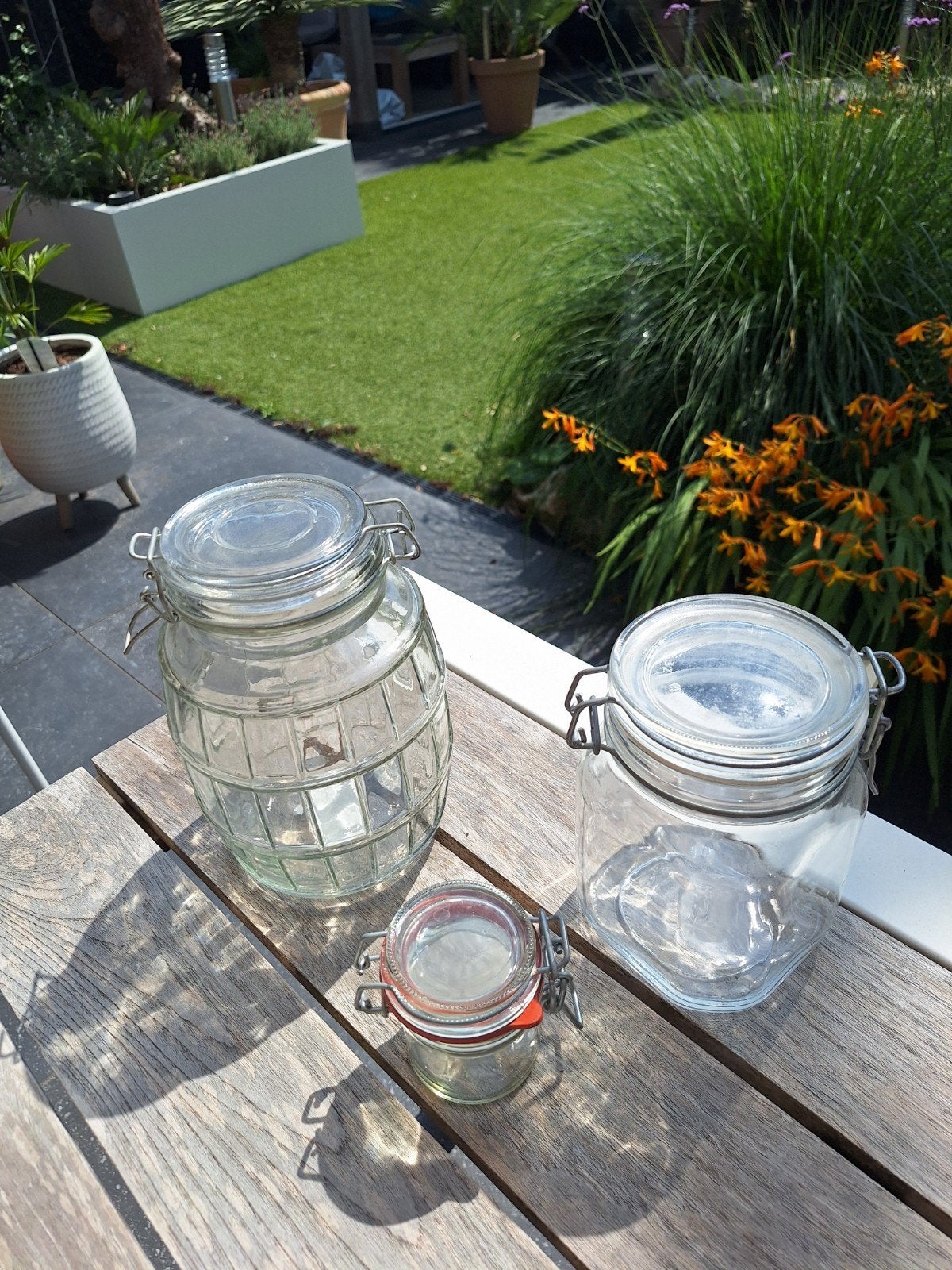 Set van 3 leuke weckpotten in verschillende maten, Huis en Inrichting, Voorraadpot, Ophalen of Verzenden, Gebruikt, Glas