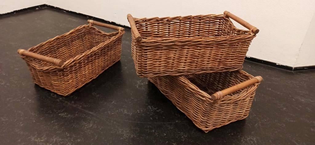 3 x vintage XL rattan mand, p/p/s, 67 x 38 cm, Ophalen, Tweedehands, Tweedehands, Natuurlijk materiaal