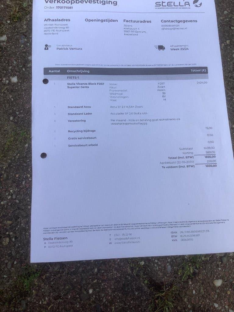 Stella Vicenza herenfiets black FDST, Fietsen en Brommers, Elektrische fietsen, Ophalen, Gebruikt, 50 km per accu of meer, Overige merken