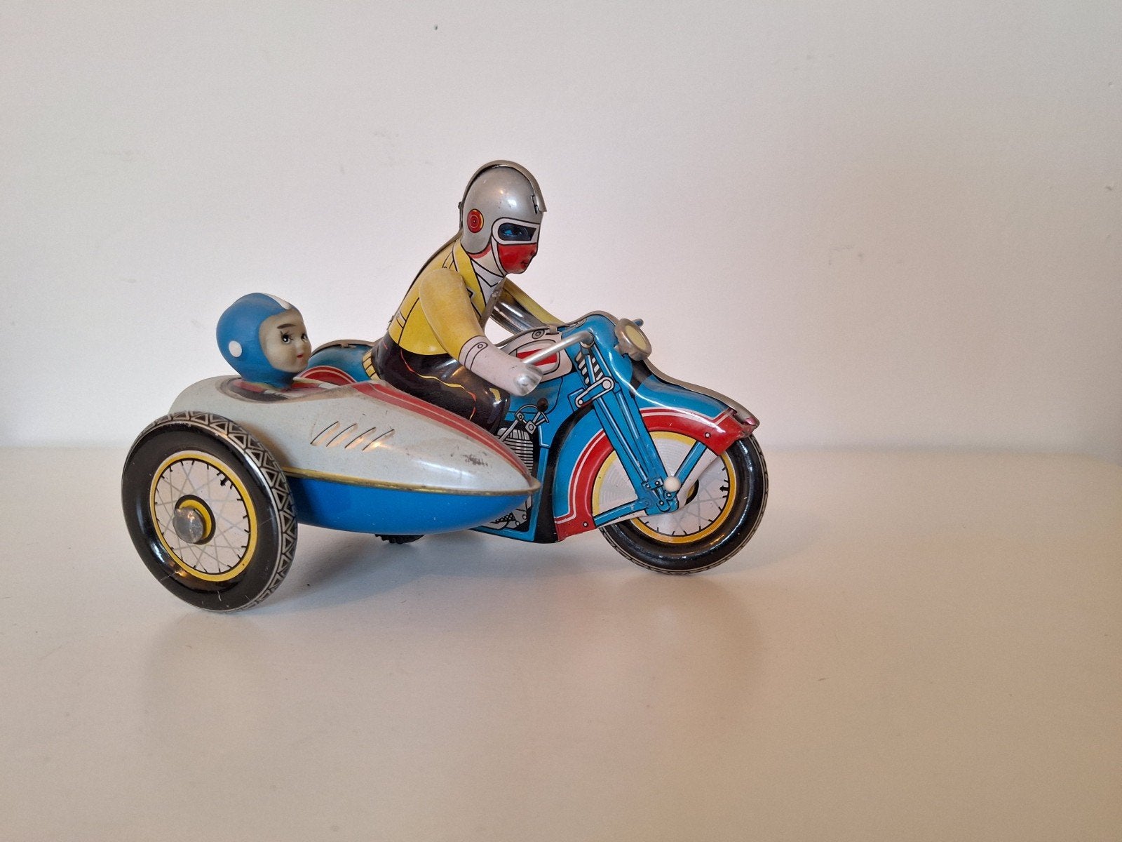 Vintage blikken motor met zijspan - Speelgoed, Ophalen of Verzenden, Gebruikt