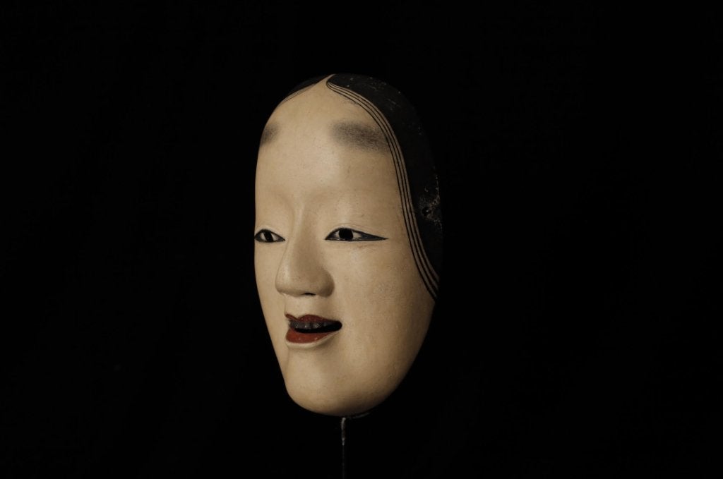 Japanse Waka Onna Noh-masker voor jonge vrouw, Antiek en Kunst, Hout, 22 cm, Gesneden, Ophalen of Verzenden