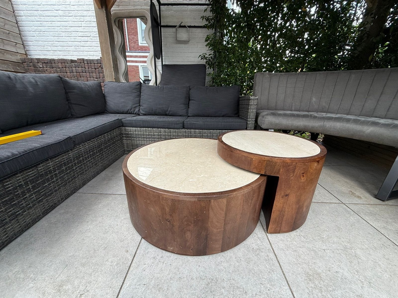 Eleonora Hazel Mangohout Marmer Salontafelset, Rond, Zo goed als nieuw, Overige houtsoorten, 50 tot 100 cm