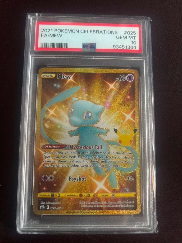 PSA 10 Mew Gold Secret Rare 25/25 Celebrations Pokémon Kaart, Ophalen of Verzenden, Nieuw, Losse kaart, Foil