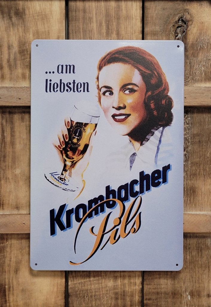 Krombacher bier pils Am Liebsten reclamebord van metaal deco, Ophalen of Verzenden, Nieuw, Reclamebord, Plaat of Schild, Overige merken