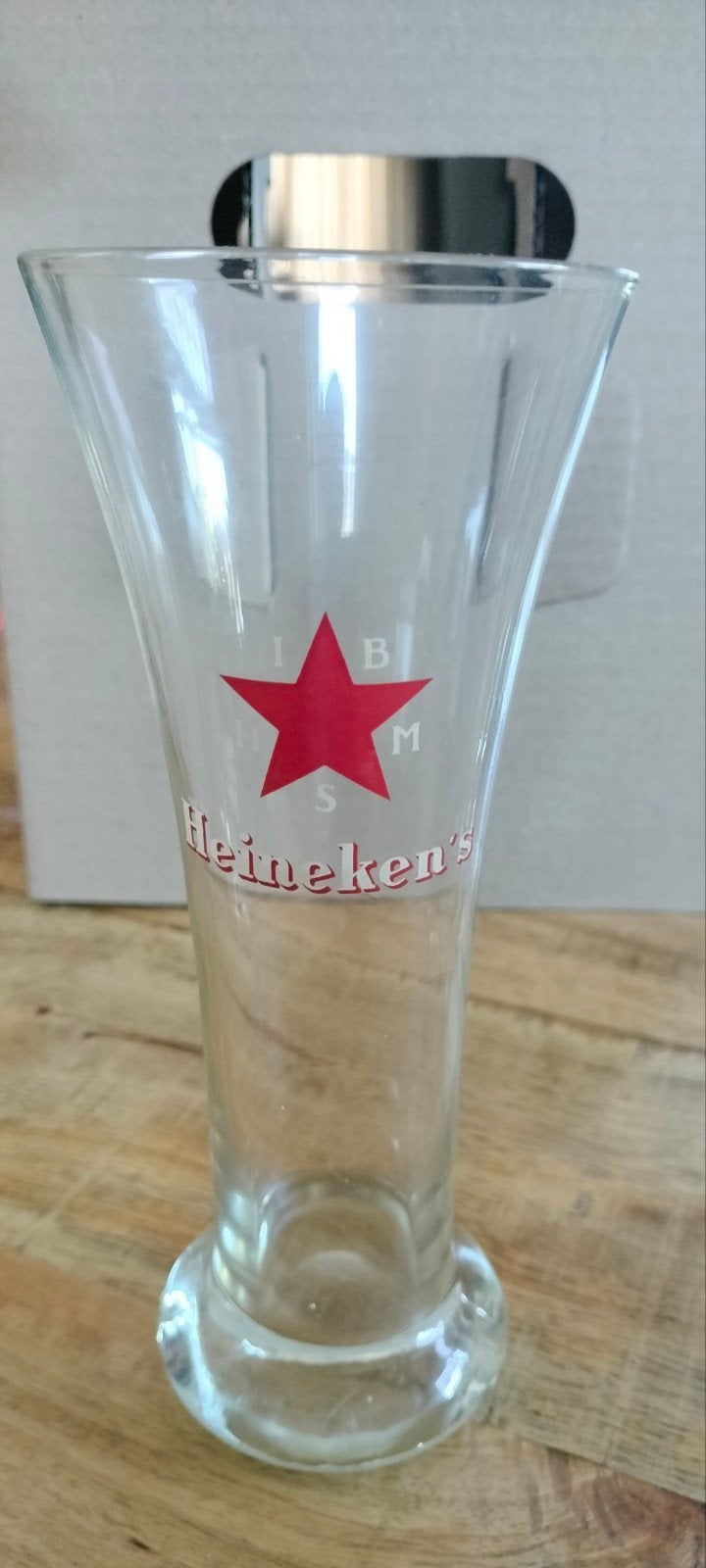 Vintage Heineken's bierglas met rode ster, Verzamelen, Ophalen, Zo goed als nieuw, Glas of Glazen, Heineken