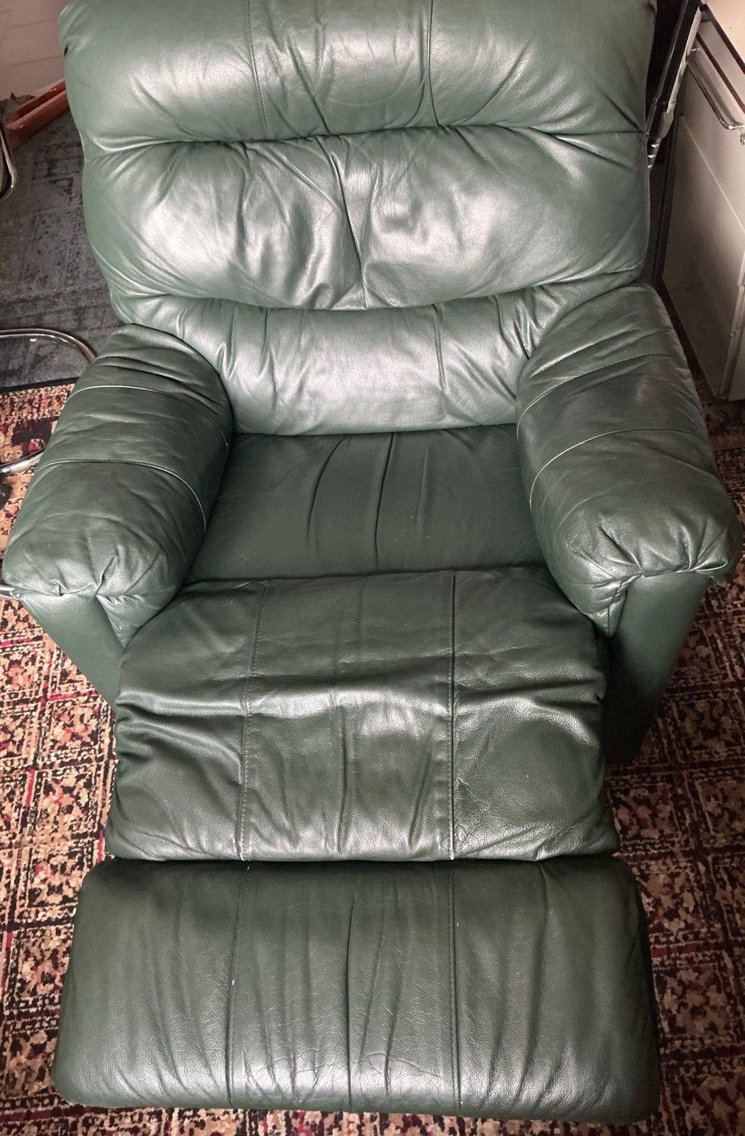 Gratis Groene leren relaxfauteuil, Ophalen, Gebruikt, Leer, 75 tot 100 cm