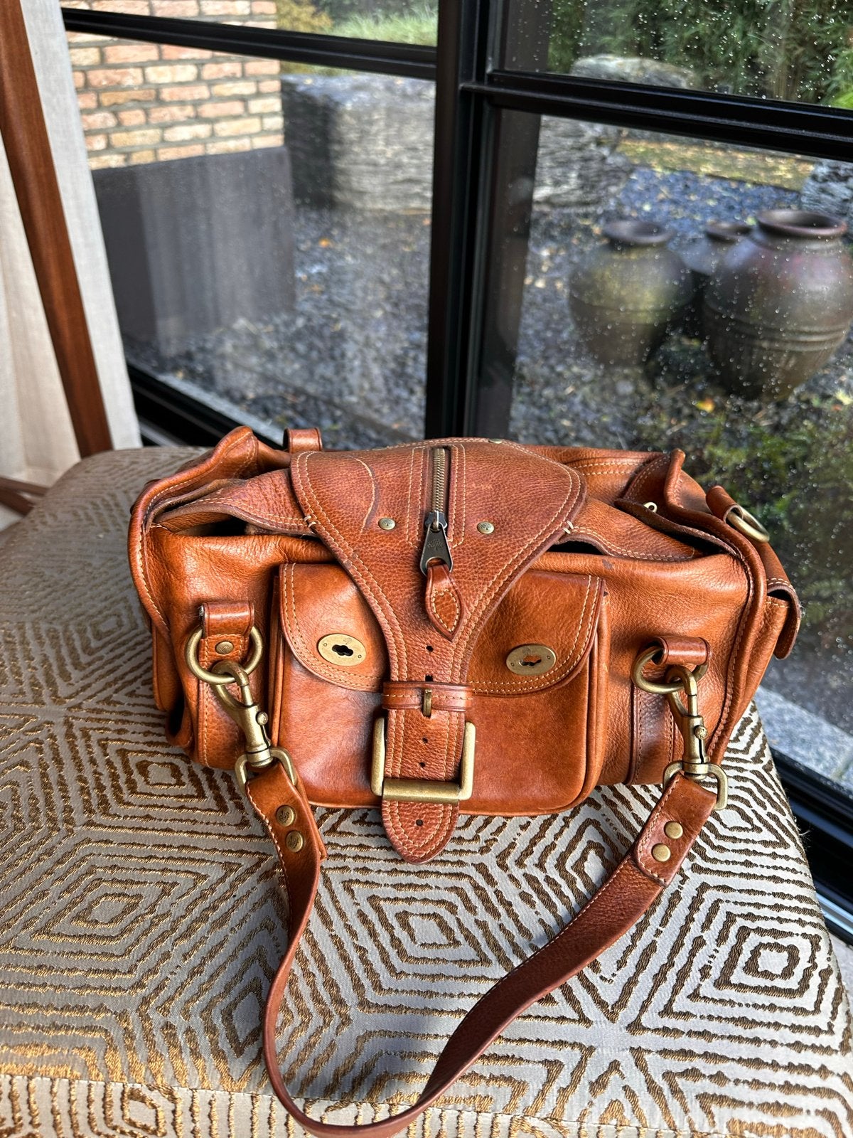 Vintage Mulberry Emmy Tas - Dik Leer - Cognac Bruin, Ophalen of Verzenden, Gebruikt, Bruin, Handtas