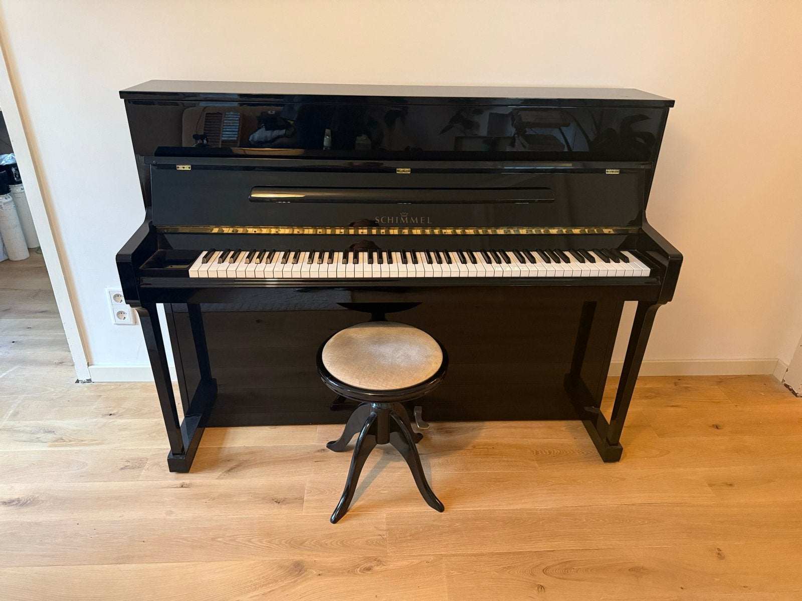 Schimmel Piano — Black High Gloss, 113 cm, Muziek en Instrumenten, Ophalen, Gebruikt, Zwart, Piano