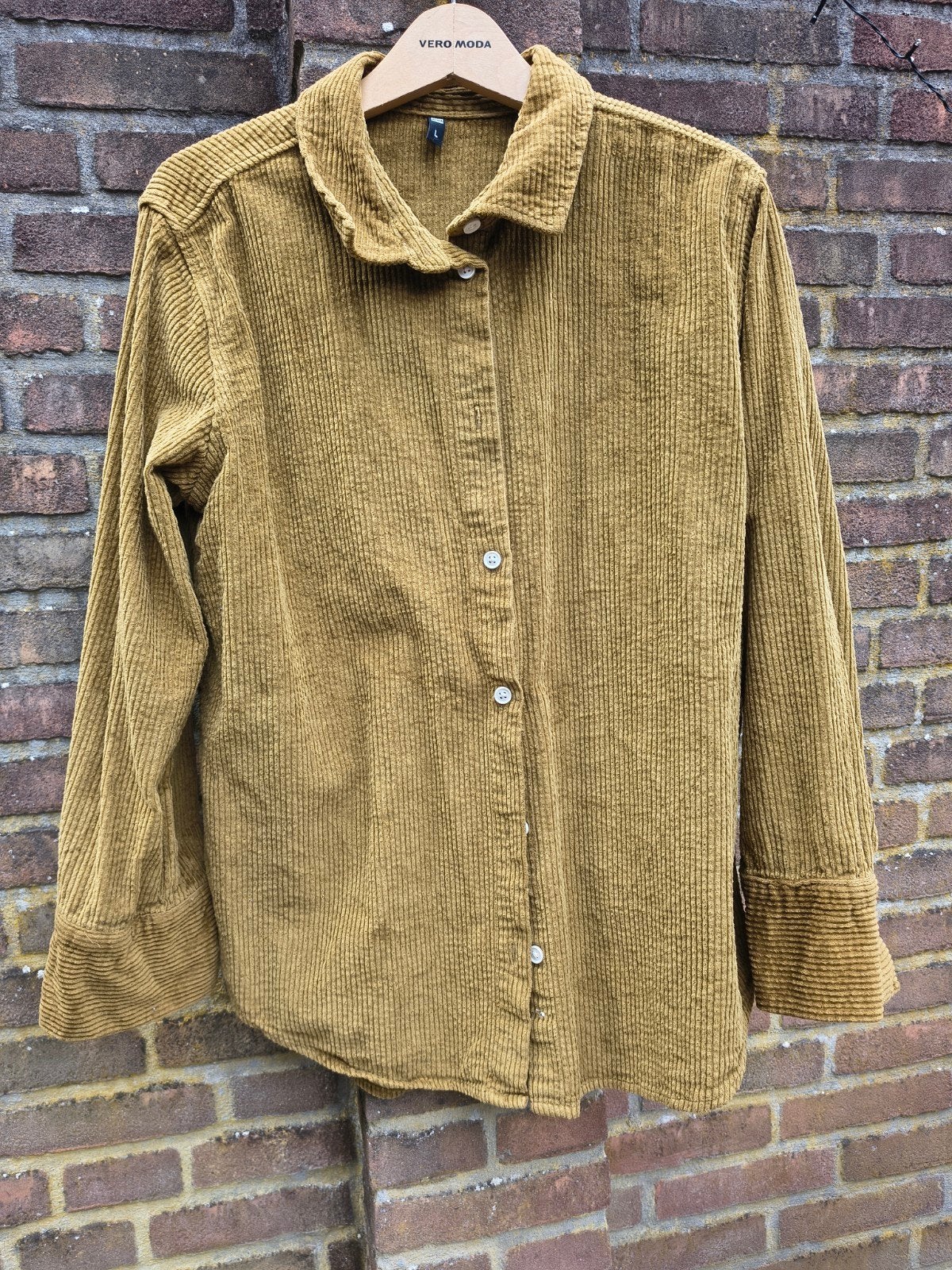 Groen corduroy overhemd - dikke rib -  Maat L, Ophalen of Verzenden, Gedragen, Groen, Hema