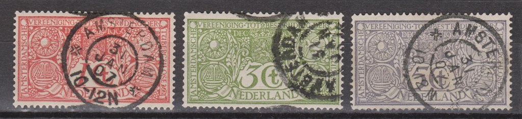 NVPH 84 85 86 Amsterdam 31 jan 07 Tuberculose 1906, Postzegels en Munten, Postzegels | Nederland, Ophalen of Verzenden, T/m 1940