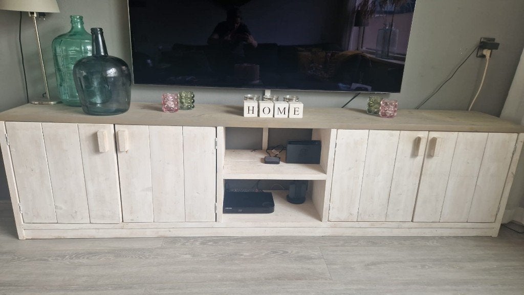 Steigerhouten tv meubel, Ophalen, 25 tot 50 cm, 200 cm of meer, Minder dan 100 cm