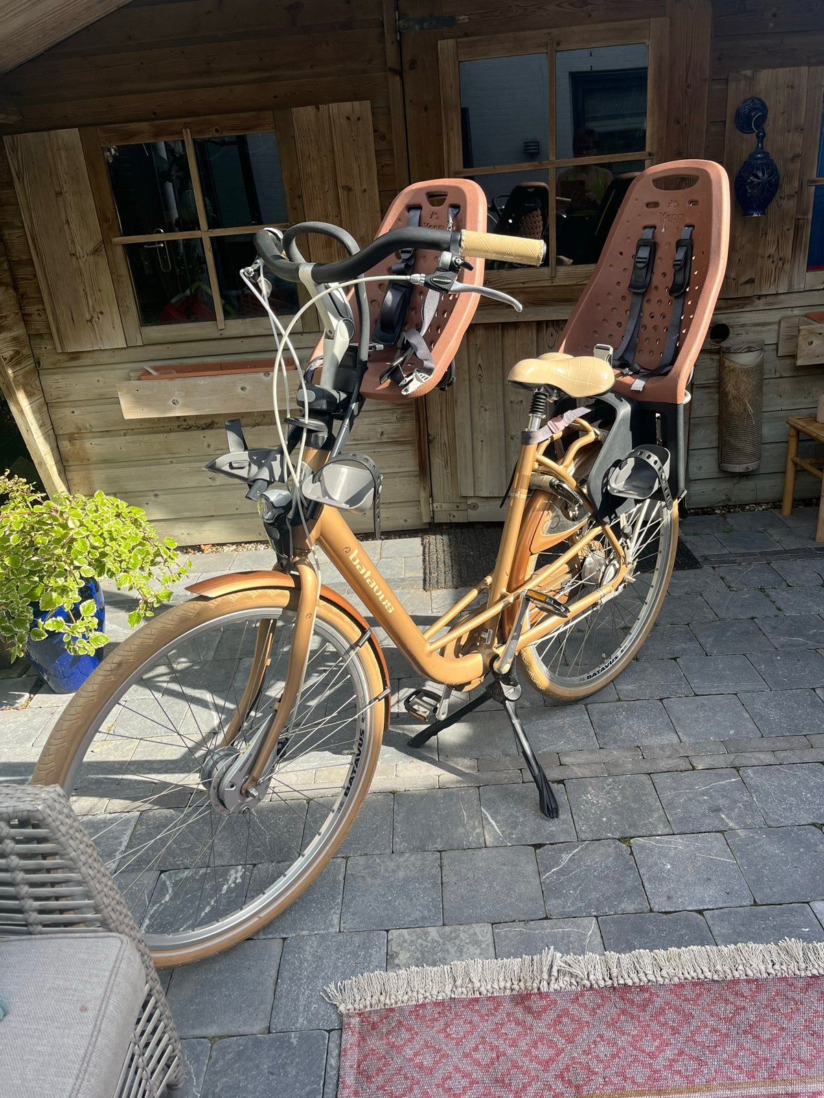 Batavus Luxe uitvoering kleur goud met 2Kinderzitjes, Ophalen, Zo goed als nieuw, Batavus, Versnellingen
