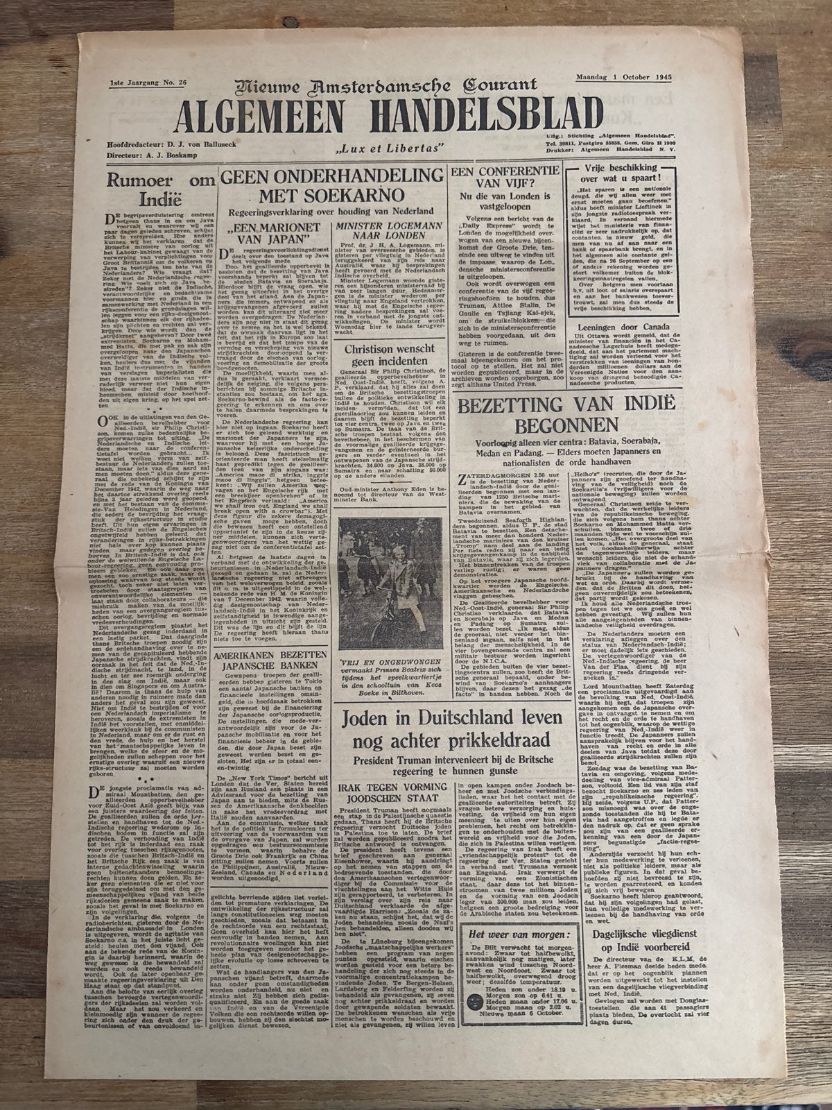 Algemeen Handelsblad - 1 oktober 1945 - Historische Krant, Ophalen of Verzenden, Gelezen, Krant