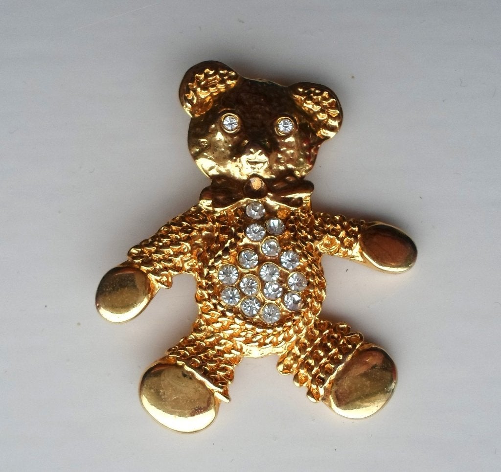 Broche beertje met strass steentjes. Goldplated., Overige materialen, Ophalen of Verzenden, Zo goed als nieuw, Goud