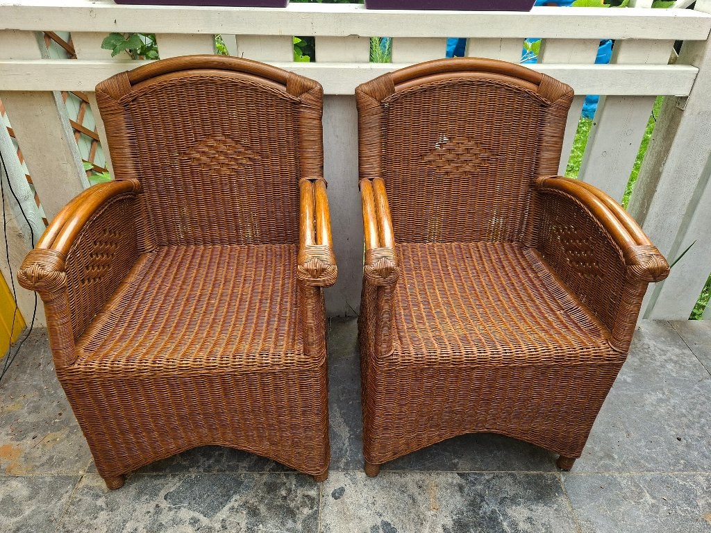 Rieten stoeltjes, Huis en Inrichting, Stoelen, Ophalen, Gebruikt, Twee, Bruin