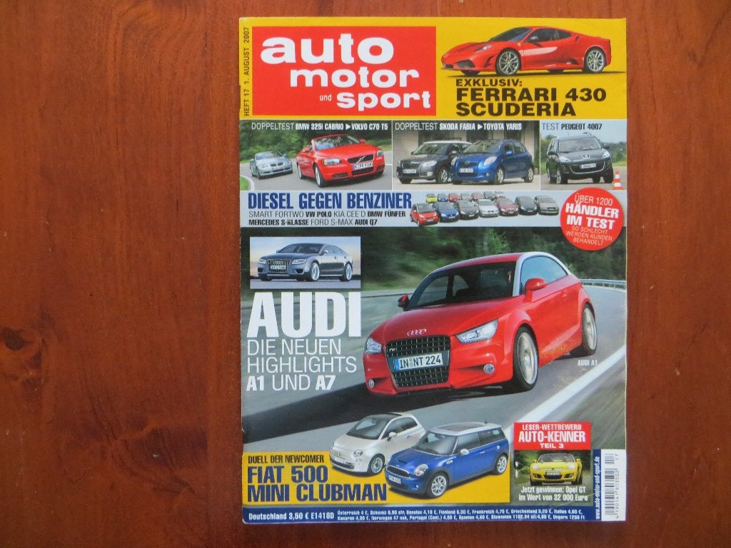 Auto Motor und Sport 17 2007 Audi A1, A7, Fiat 500, Mini Cl., Ophalen of Verzenden, Nieuw, Audi