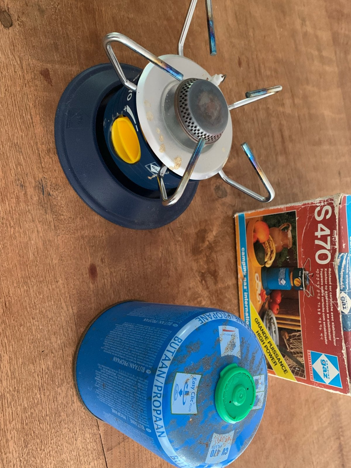 Vintage Camping Gaz International S470 Komfoor + Gaspatroon, Caravans en Kamperen, Kampeeraccessoires, Ophalen of Verzenden, Gebruikt