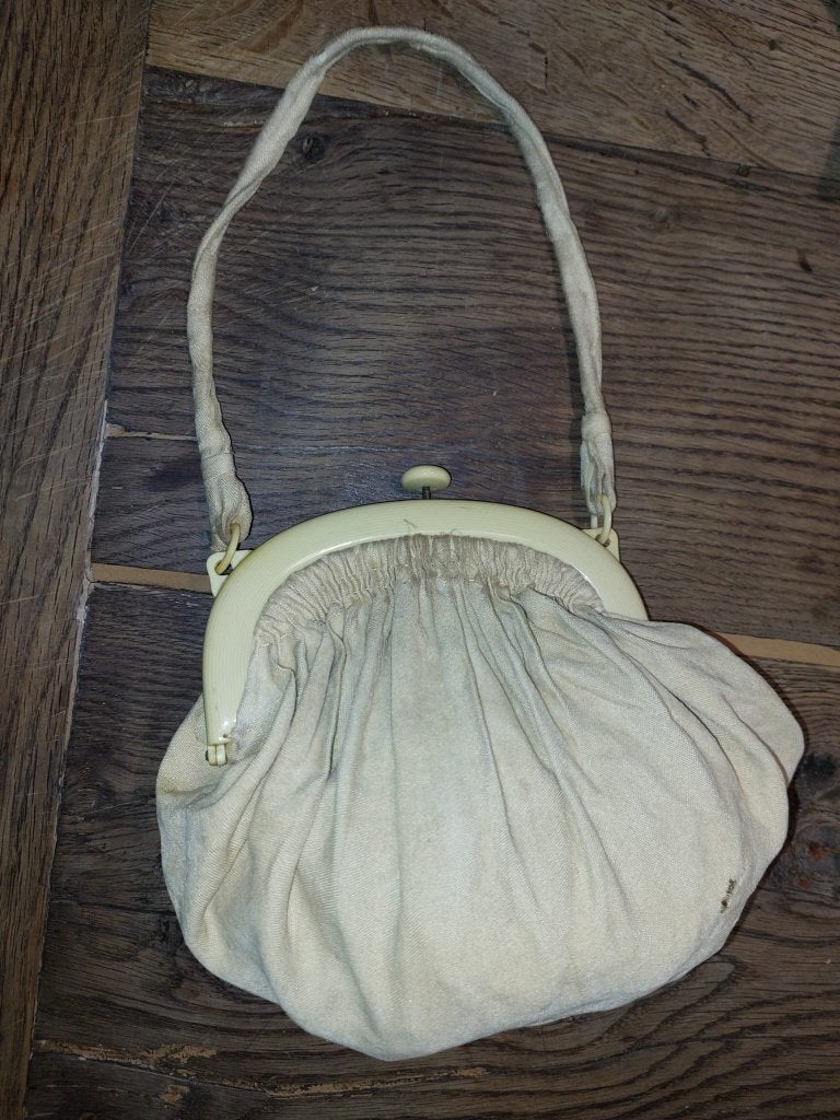 oud ecru handtasje jaren 1800-1900, Antiek en Kunst, Ophalen of Verzenden