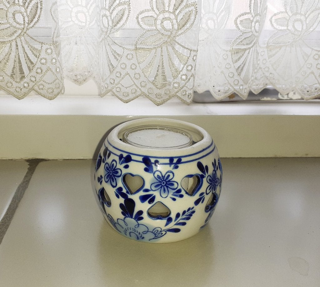 theelicht houder delfts blauw, Overige materialen, Blauw, Ophalen of Verzenden, Zo goed als nieuw