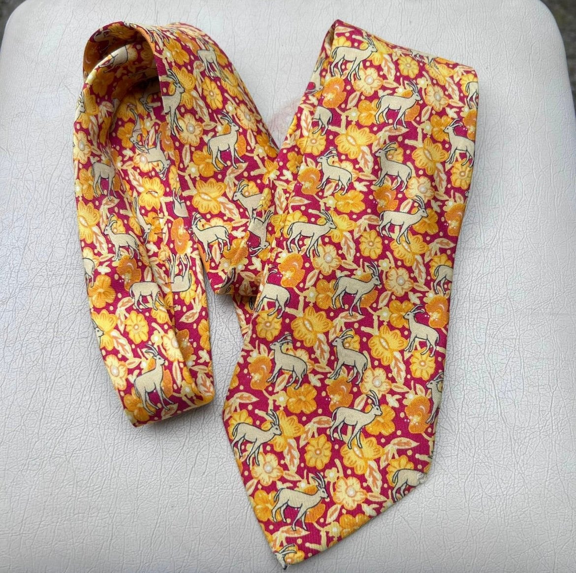 Hermes 7470 HA Stropdas 100% Zijde Made in France, Kleding | Heren, Ophalen of Verzenden, Zo goed als nieuw, Meerkleurig, Met patroon