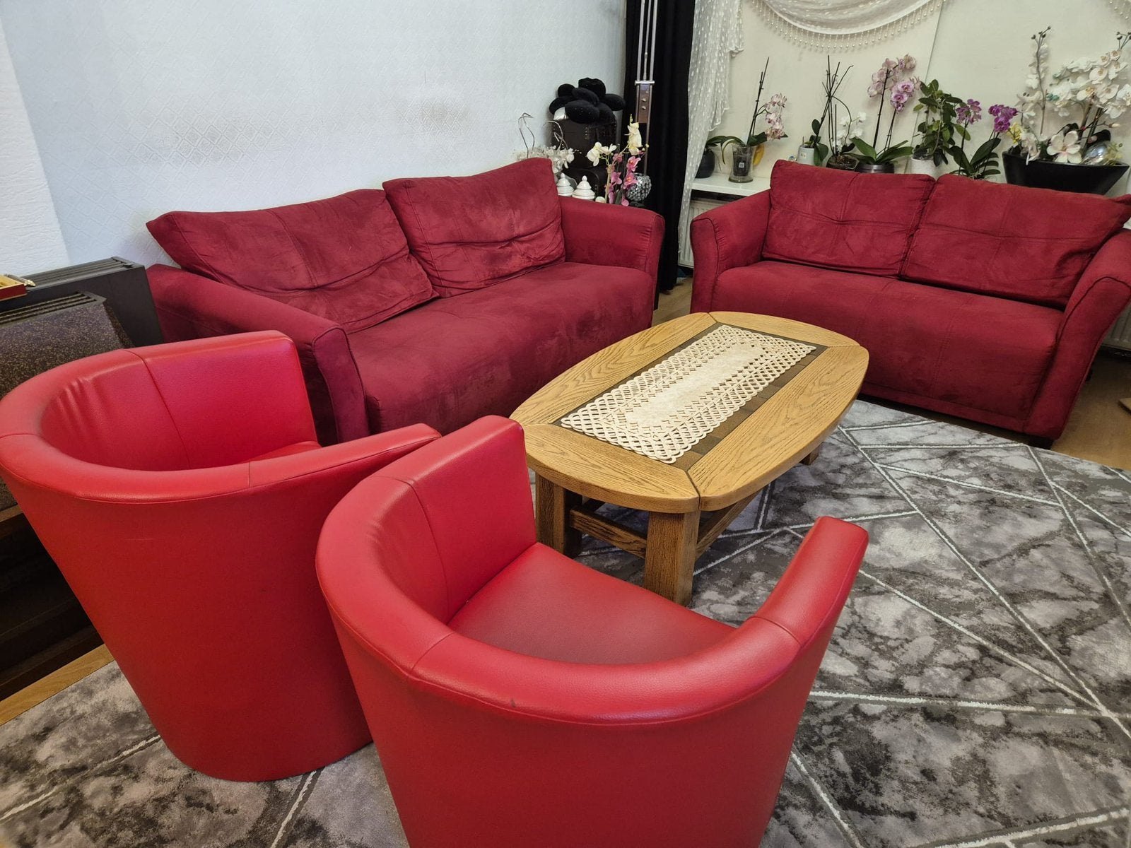 3 en 2 zits fluwelen bank, Huis en Inrichting, Ophalen, Gebruikt, Driepersoons, 75 tot 100 cm