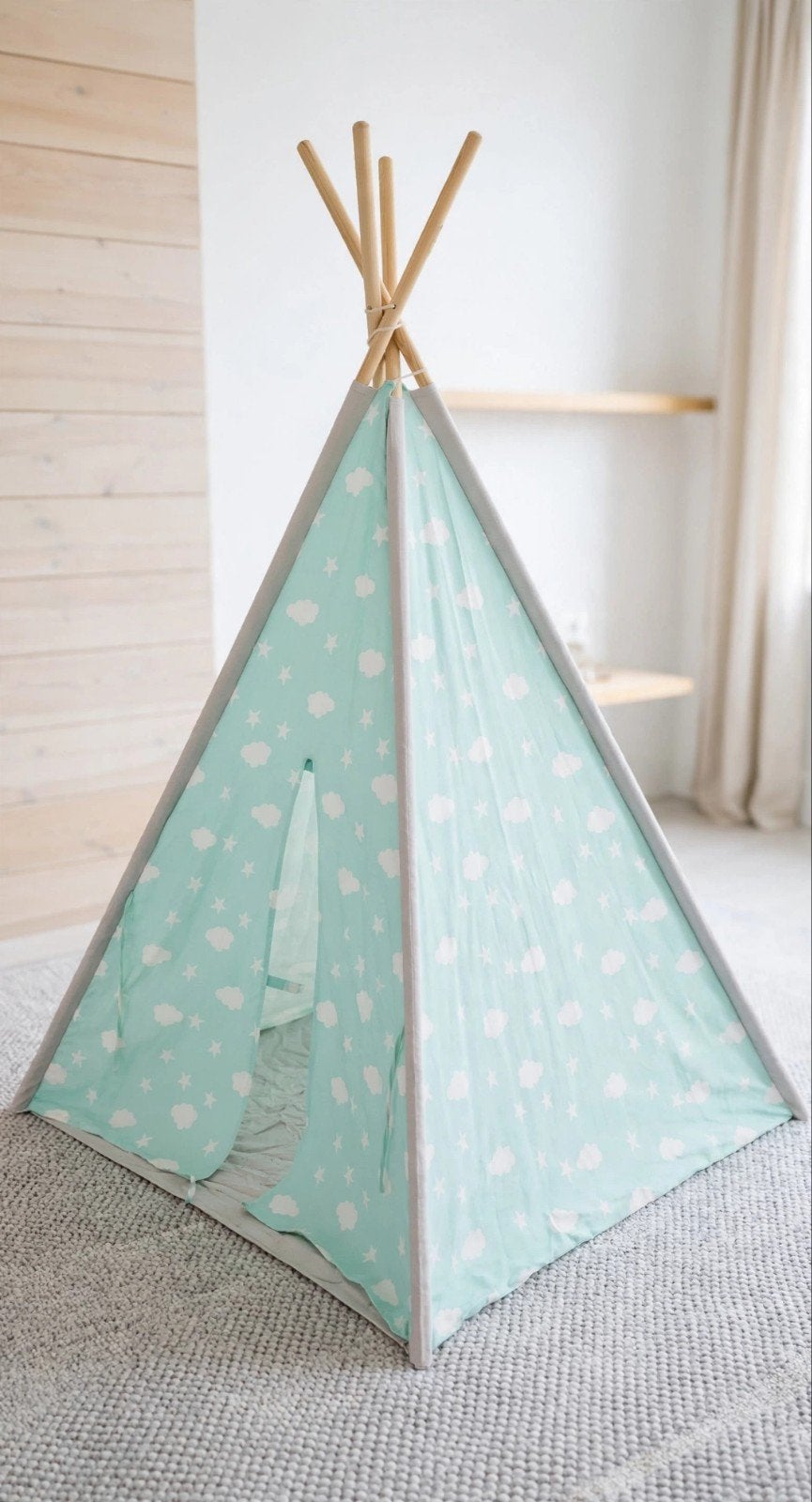 Leuke tipi tent voor kinderen - mintgroen met wolken, Kinderen en Baby's, Ophalen
