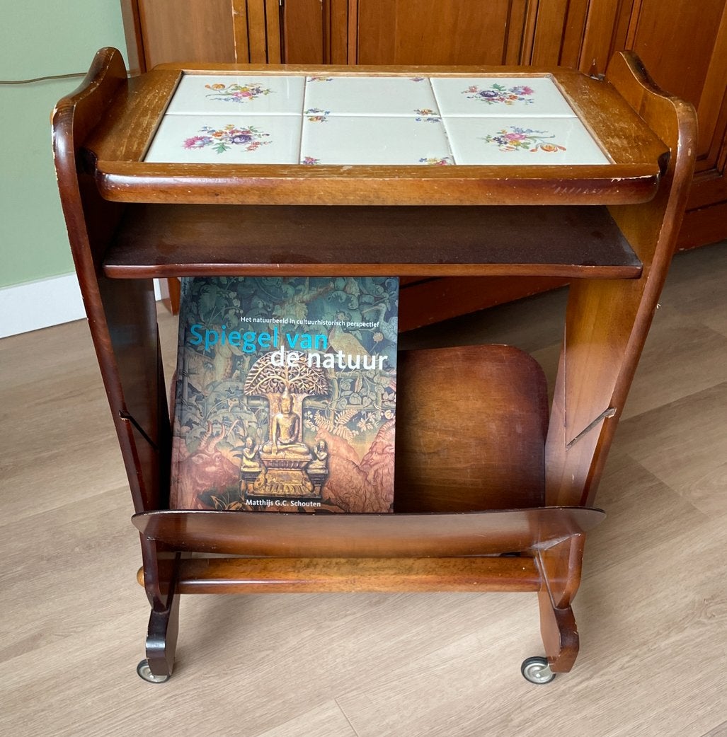 Vintage bijzettafel/krantenbak, Ophalen, Gebruikt, Vintage