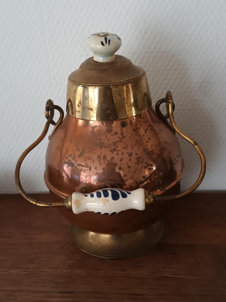 Antieke (kleine) koperen doofpot met porseleinen knop, Ophalen of Verzenden, Koper