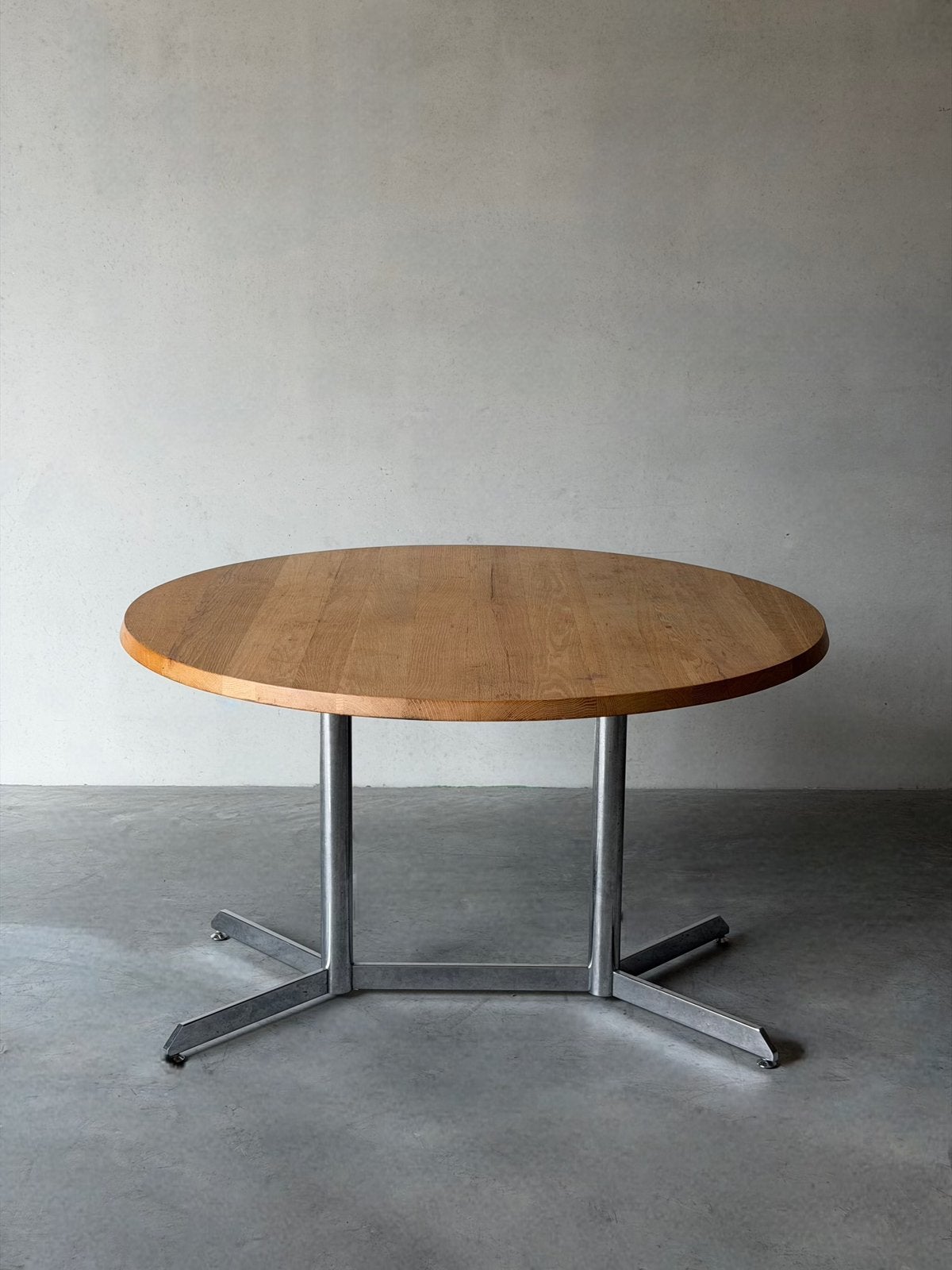 Vintage ronde houten tafel met chroom voet, Ophalen