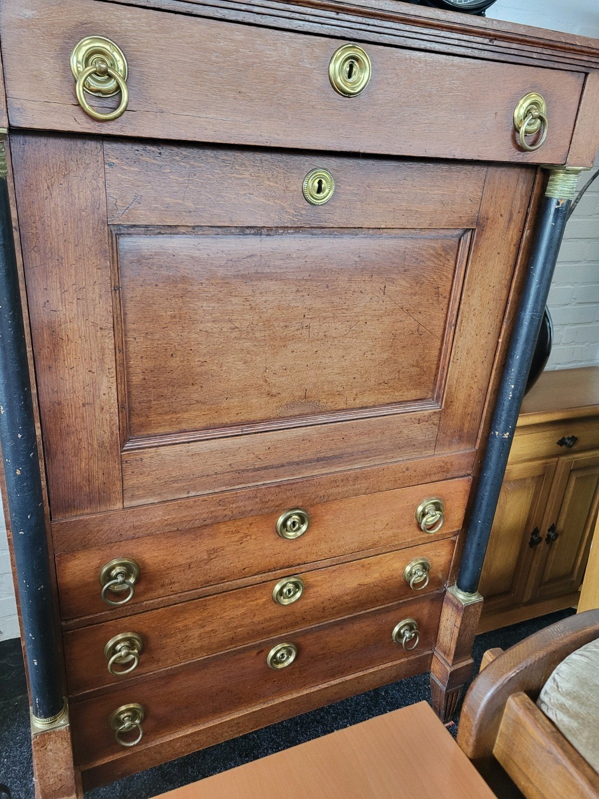 Antiek Klepburo - Vintage Schrijfbureau met Lades, Antiek en Kunst, Ophalen of Verzenden