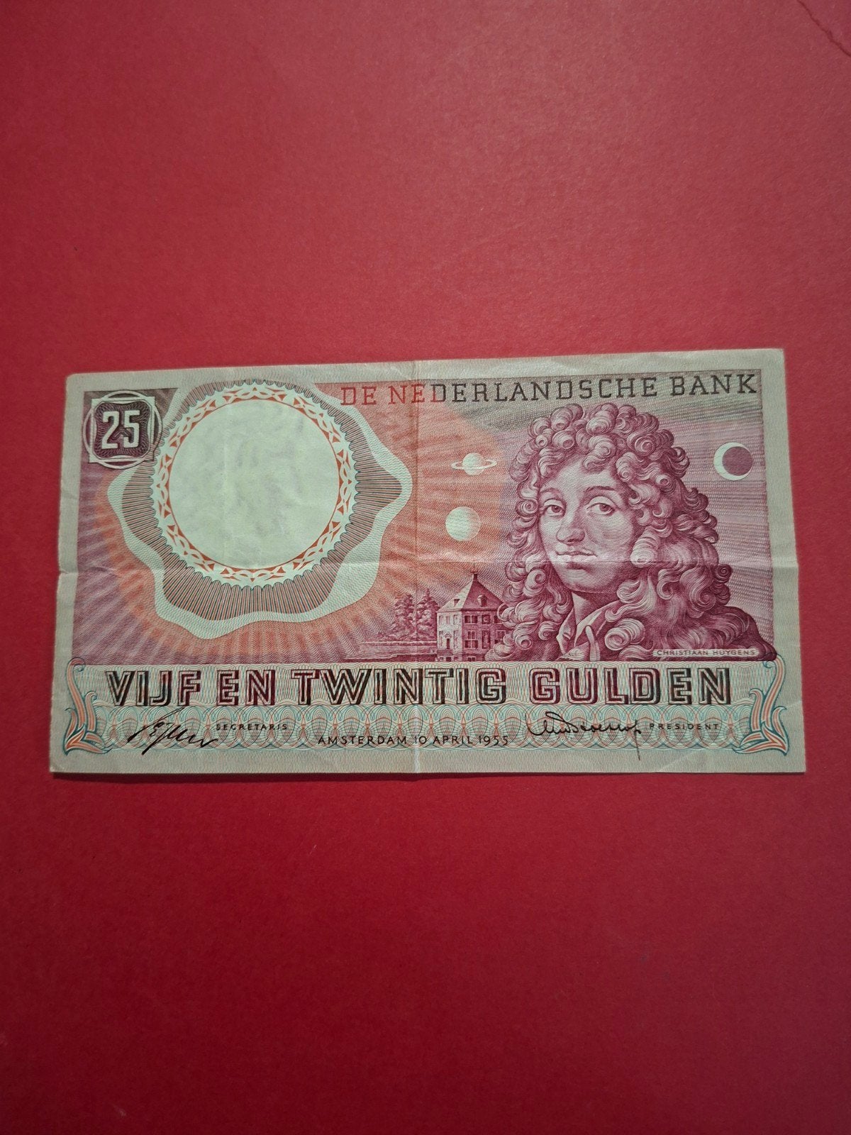 25 gulden Huygens uit 1955 in ZF+
Serie nummer 3 SN 000339
N, Ophalen of Verzenden, 25 gulden, Los biljet